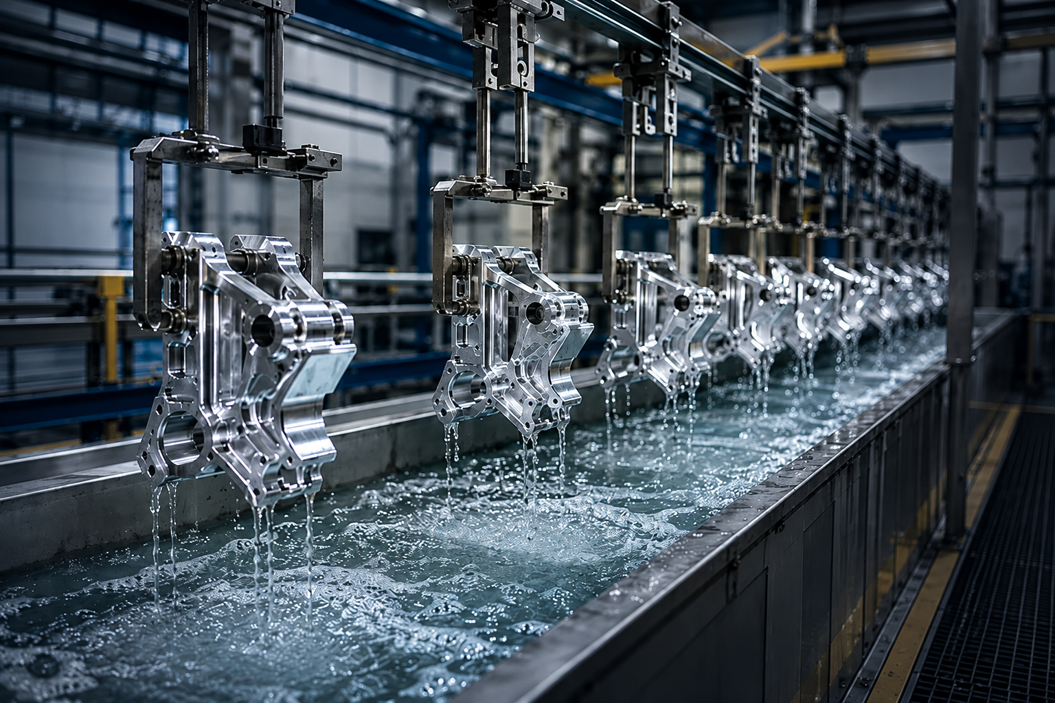 Metallbauteil während eines Beschichtungsprozesses bei ACROSS Solutions in Metal