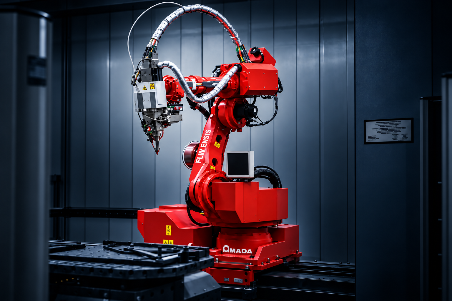 Rote AMADA FLW ENSIS Laserzelle bei ACROSS Solutions in Metal