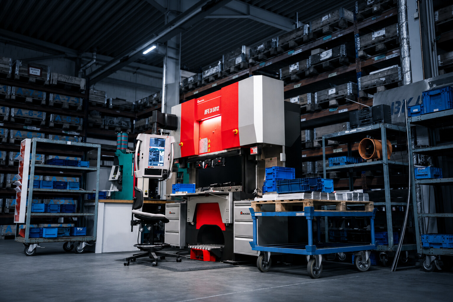 Amada-Abkantpresse in der Fertigungshalle von ACROSS Solutions in Metal.