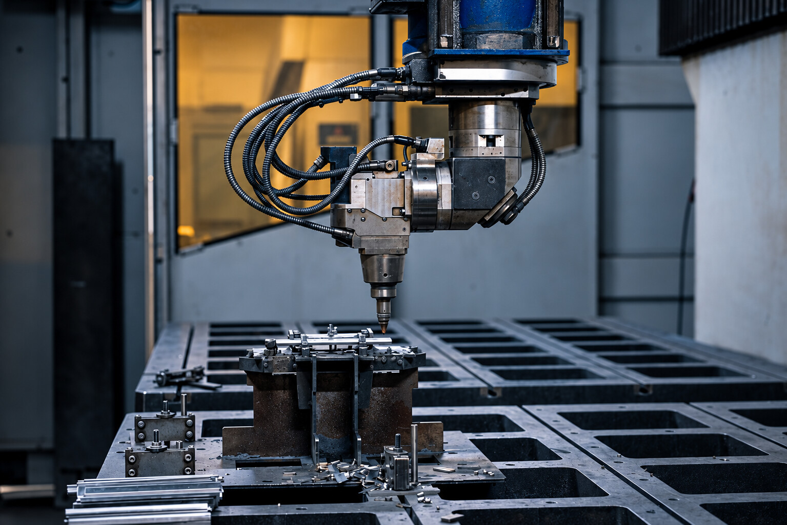 Metallwerkstücks mit einem computergesteuerten Bearbeitungskopf bei ACROSS Solutions in Metal.