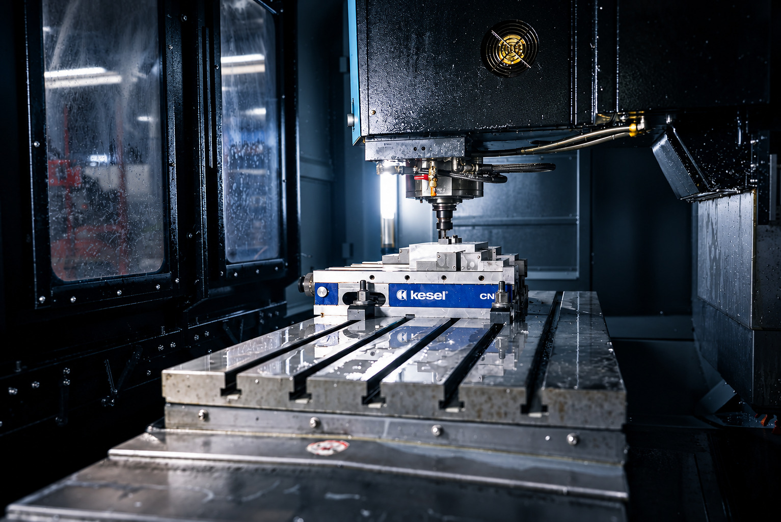Innenraum einer CNC-Fräsmaschine bei ACROSS Solutions in Metal