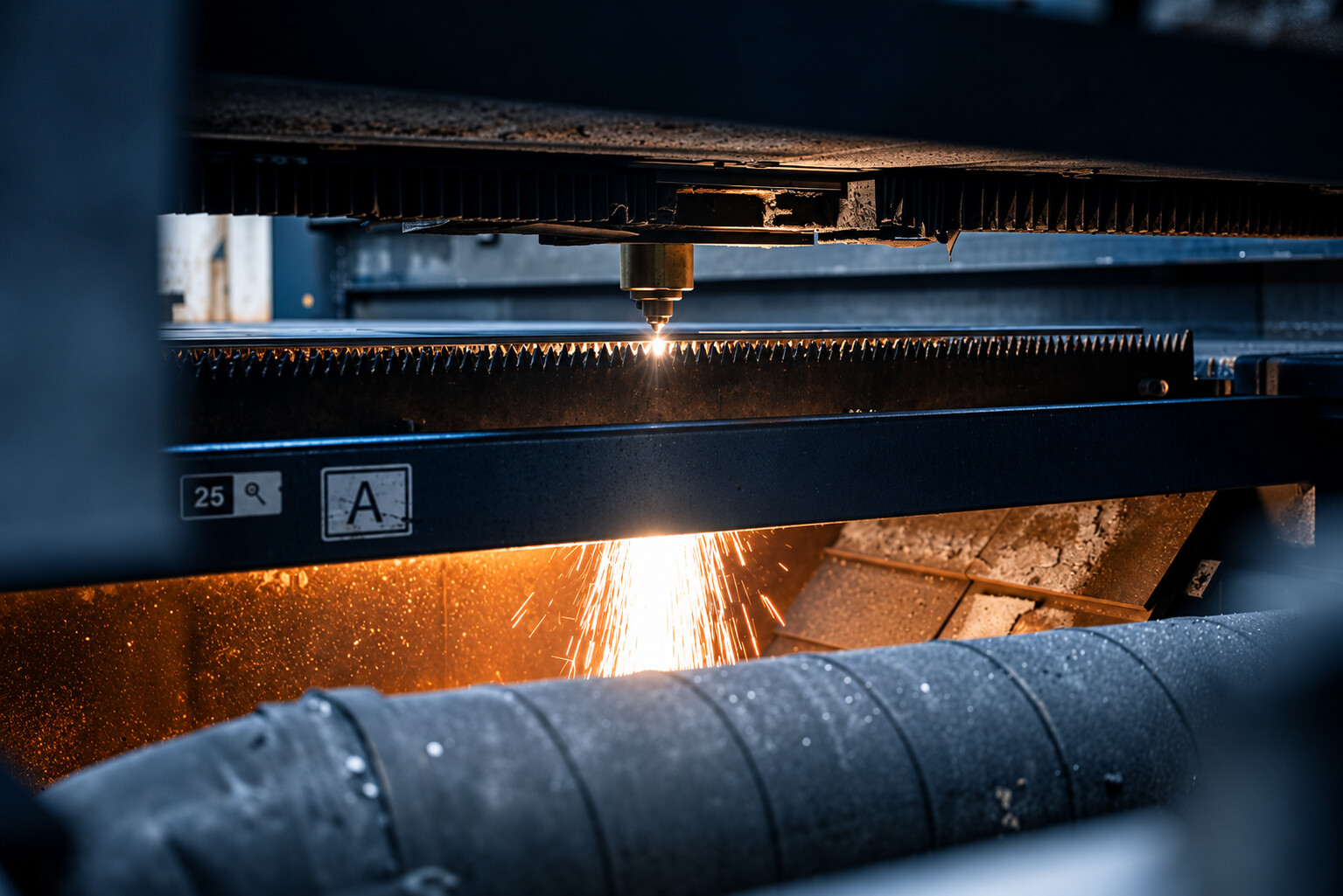 Laserschneiden von Metall mit sichtbaren Funken bei ACROSS Solutions in Metal
