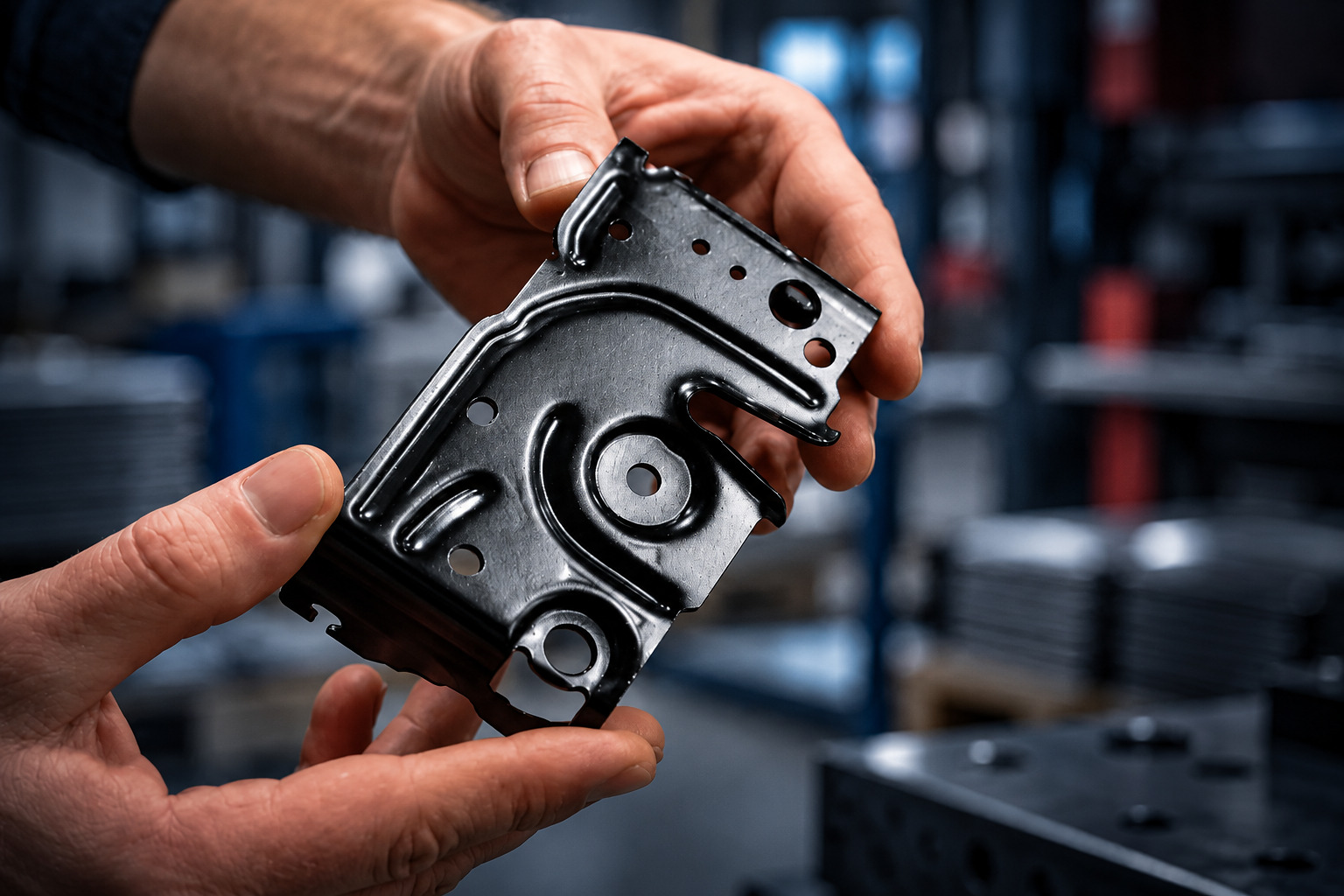 Geformtes Metallbauteil bei der Qualitätskontrolle bei ACROSS Solutions in Metal